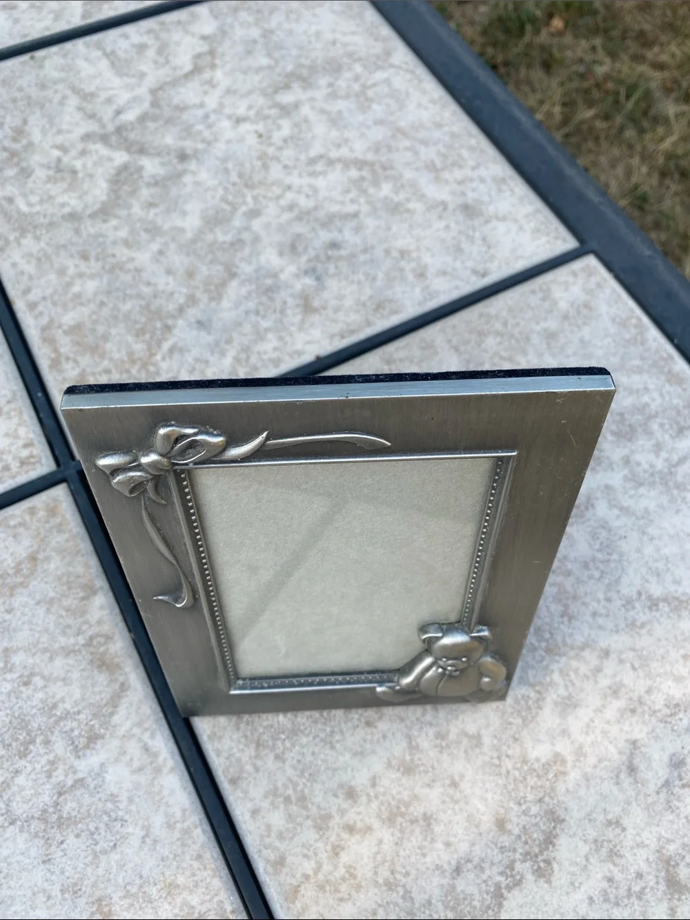 1997 HB Group Metallic Teddy Bear Motif Photo Frame Outside 5.25